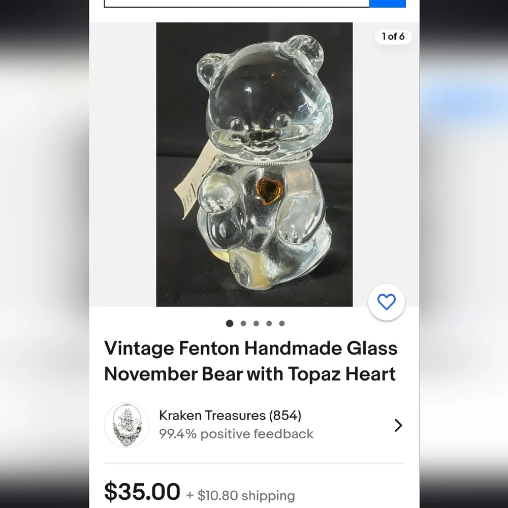 Vintage Fenton November Topaz birthstone crystal bear comes with box - Picture 9 of 9